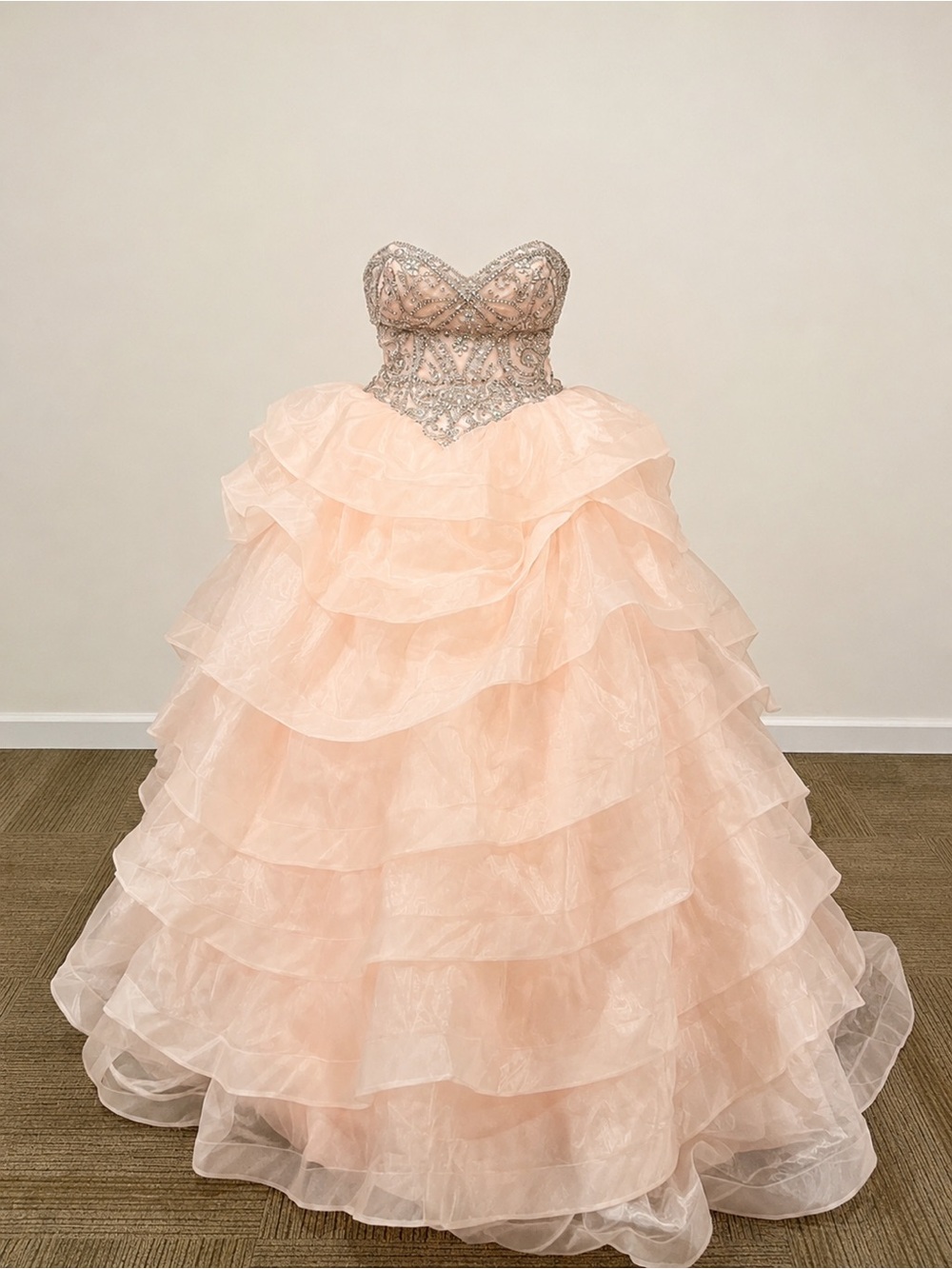 Strapless Blush Pink Ball Gown with Beaded Sweetheart Bodice